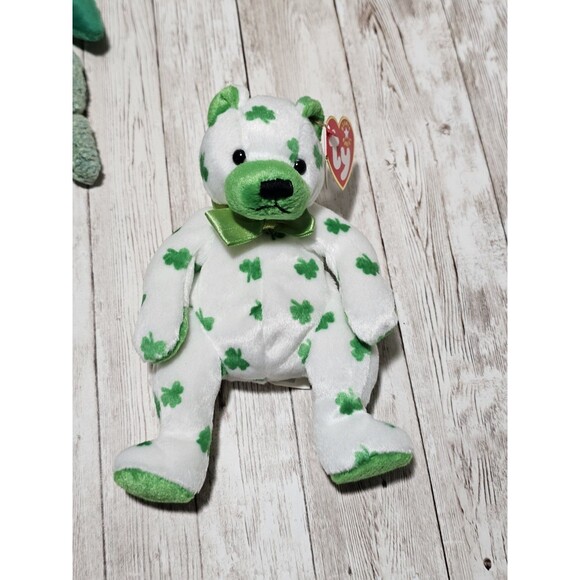 Ty Beanie Babies Lot of 4 Kicks Shamrocks Clover Erin Green Stuffed Animal Toys - Picture 5 of 12
